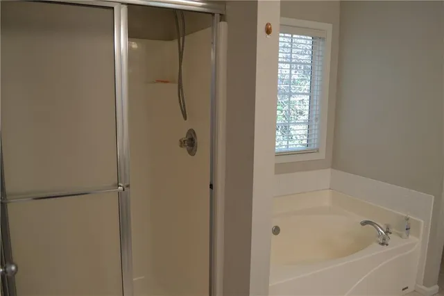 a bathroom with a bathtub