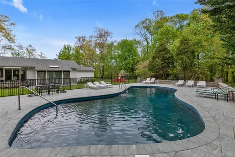 a view of a swimming pool with lounge chair