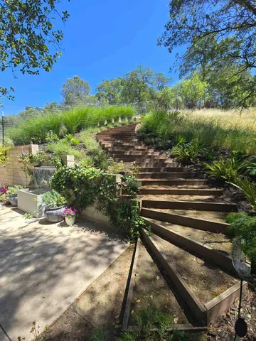 a view of a garage with a lot of flower and trees