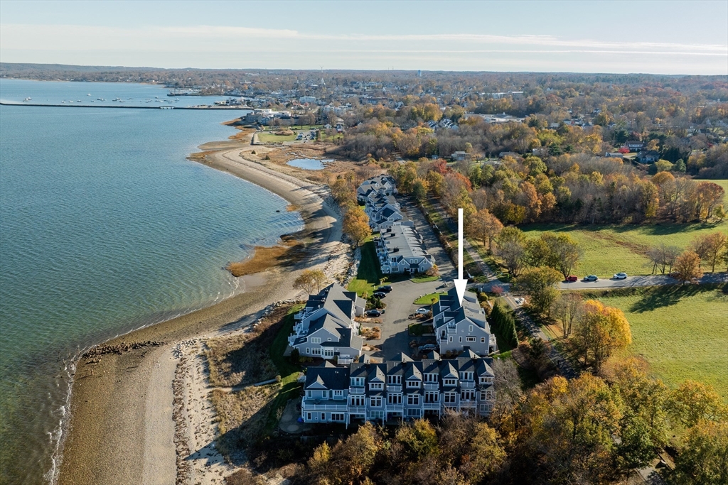 an aerial view of a house with a outdoor space