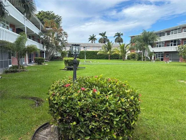 a view of a park with plants and trees