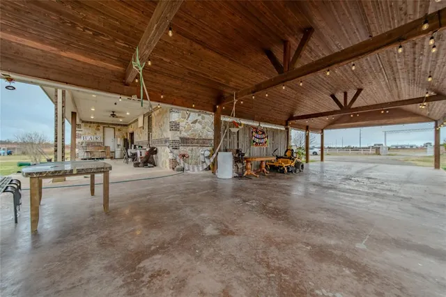 a view of a storage room with furniture