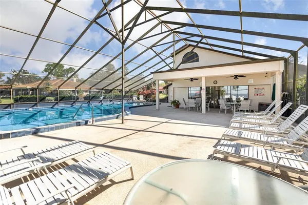 a view of a building with a patio