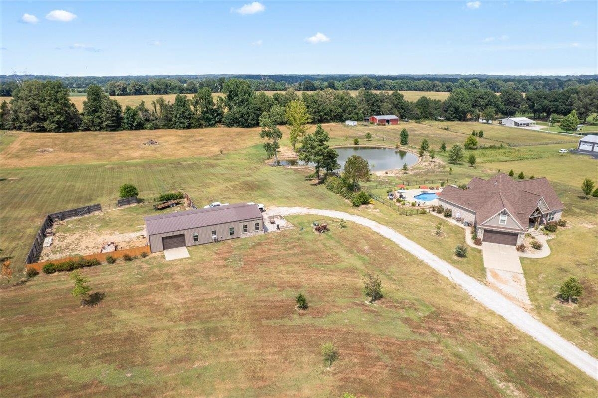 Overview of rural landscape with a nearby body of water