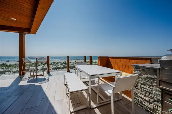 an outdoor space with furniture