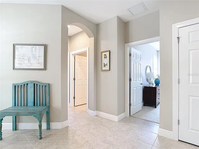 an entryway with a workspace