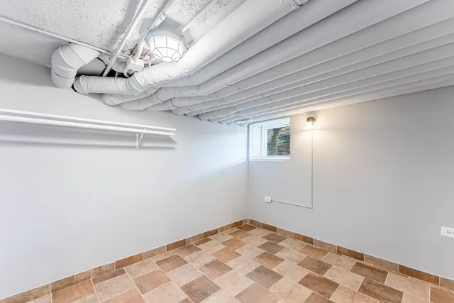 a view of a room with racks on the wall