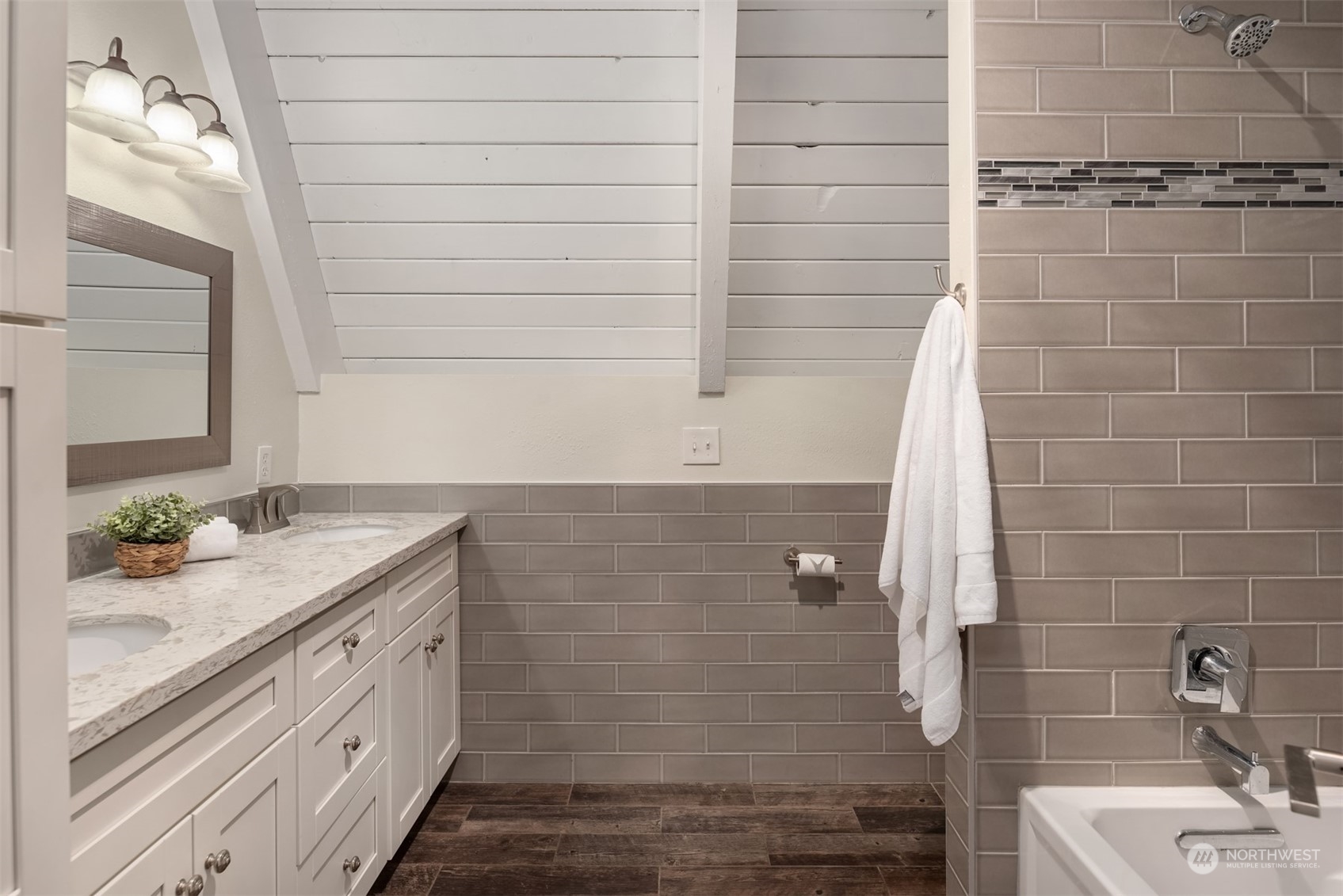 17548 Southeast 110th Street Renton, WA 98059 - Photo 28 of 37 a bathroom with a granite countertop sink a toilet and shower