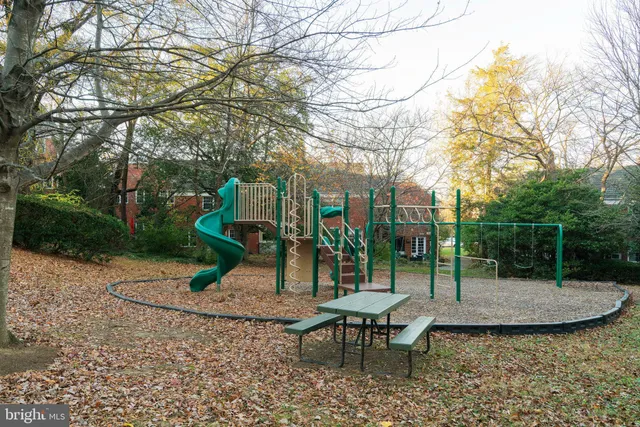 a view of a park with slide