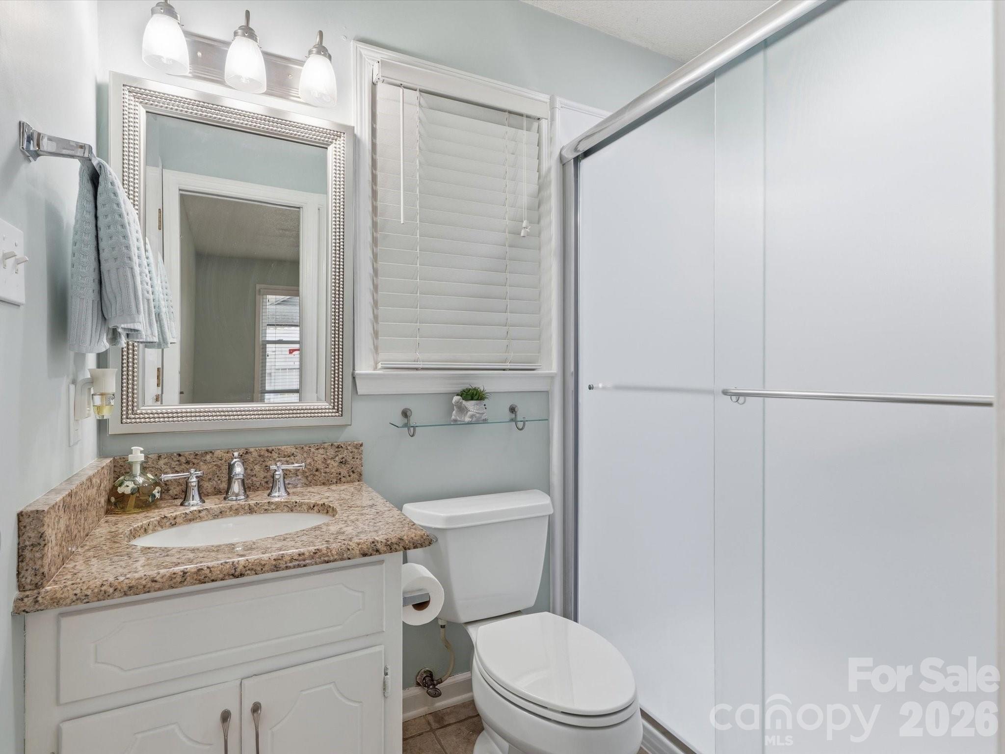 107 Friendfield Drive Fort Mill, SC 29715 - Photo 18 of 40 a bathroom with a granite countertop sink a toilet and shower