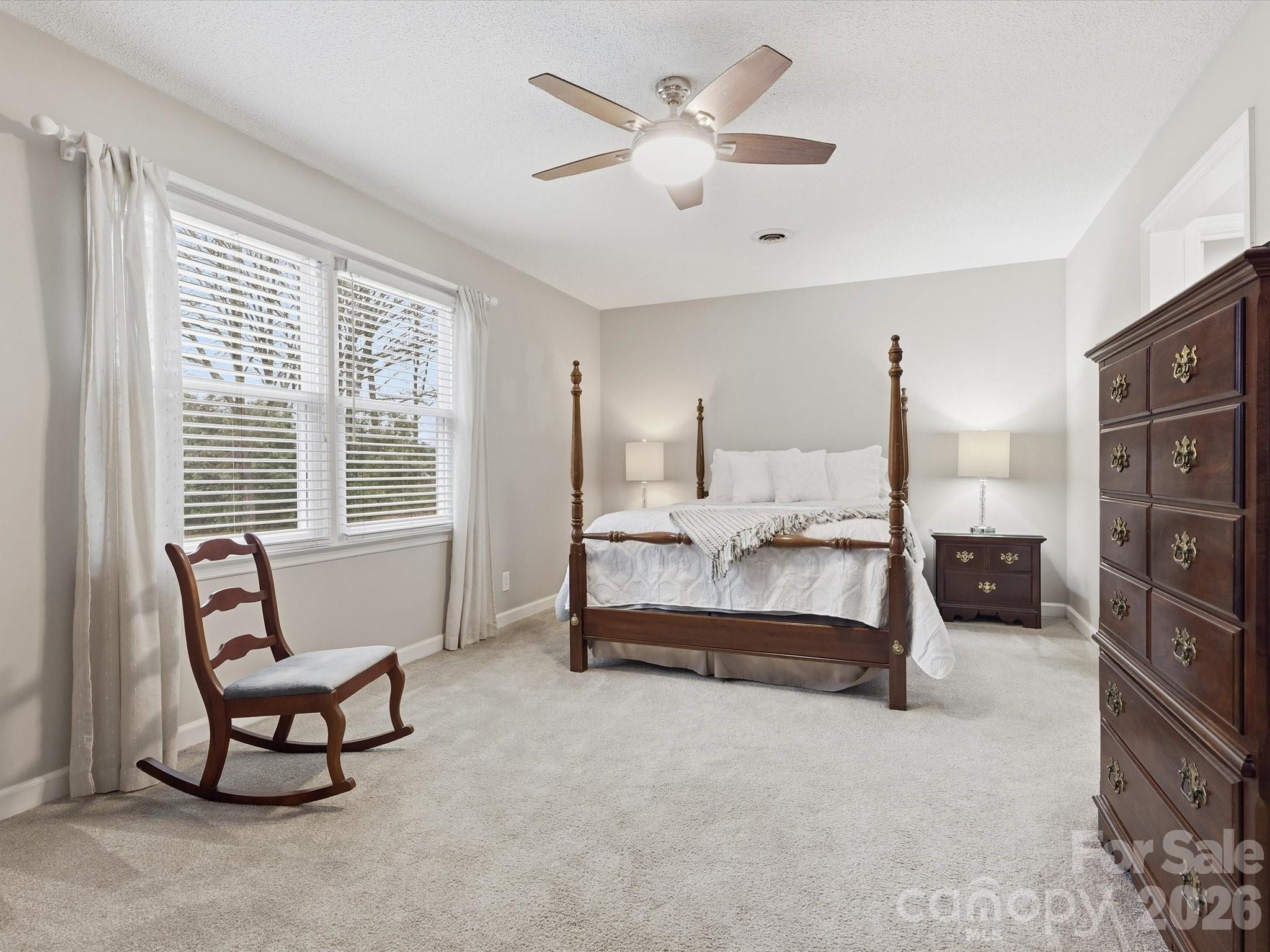 107 Friendfield Drive Fort Mill, SC 29715 - Photo 22 of 40 a spacious bedroom with a bed a couch and a chandelier