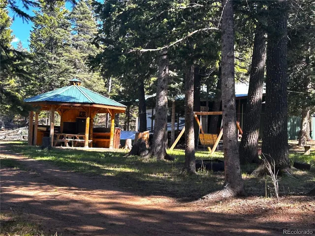 a view of a park with slide