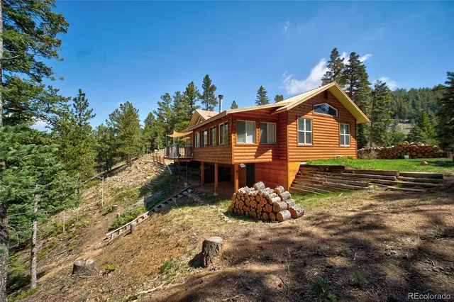 a garden view with a seating space