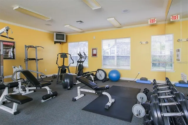 a room with gym equipment