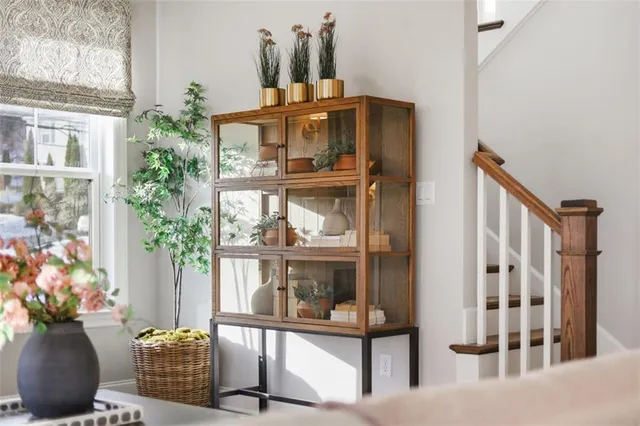a view of a living room and dining room