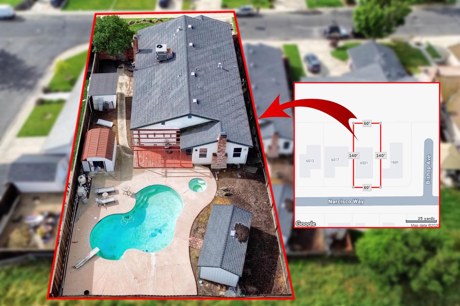 6521 Narcisco Way Hughson, CA 95326 - Photo 40 of 40 an aerial view of a house with a swimming pool