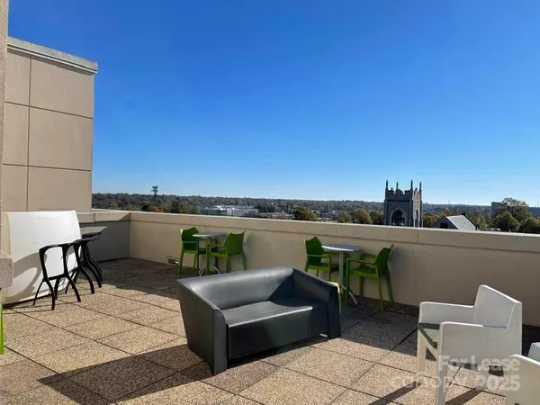 a view of a patio with couches chairs and a potted plant