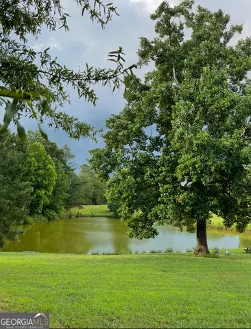 a view of big yard with a big white house