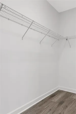 a view of a room with racks on the wall