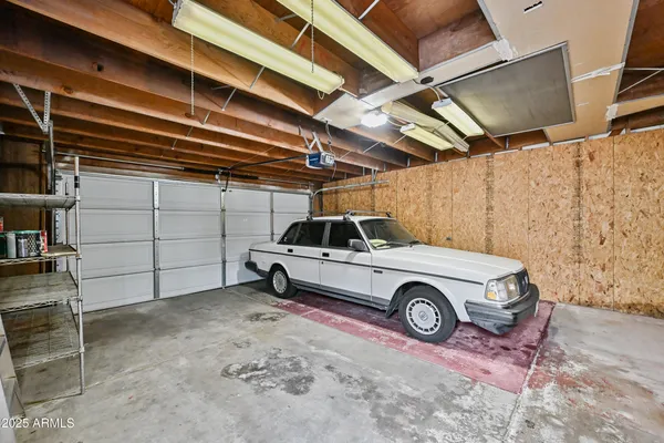 a view of a car in garage