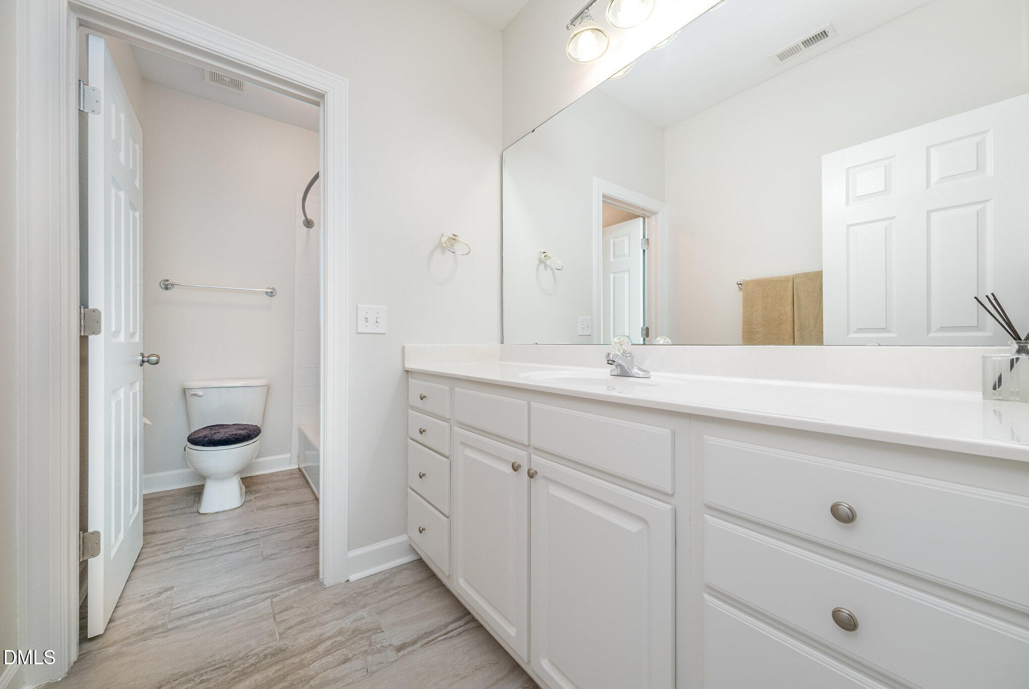 3912 Stags Leap Circle, Unit 27 Raleigh, NC 27612 - Photo 11 of 28 a bathroom with a double vanity sink mirror and toilet
