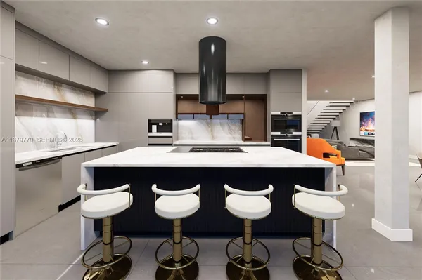 a kitchen with a table and chairs in it