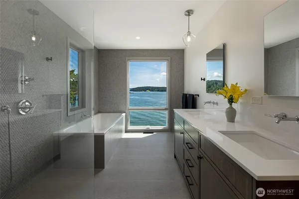 a bathroom with a sink and a shower