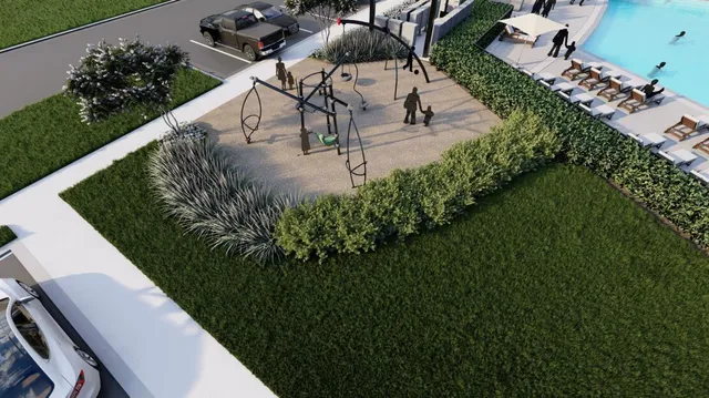 swimming pool view with a outdoor seating space