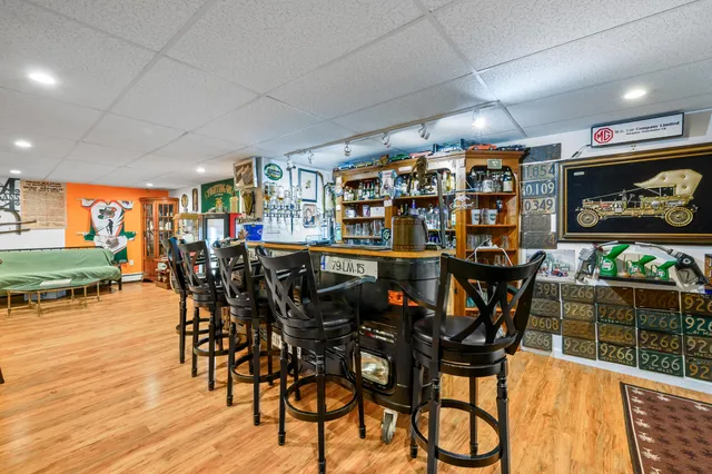 a view of river covered with snow in back