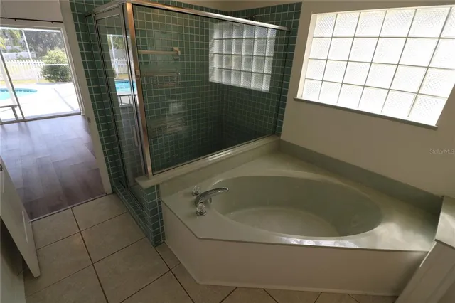 a bathroom with a bathtub