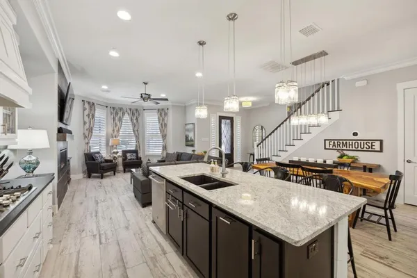 a kitchen with counter space and appliances