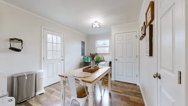 a workspace with furniture and window