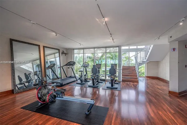 a view of a room with gym equipment