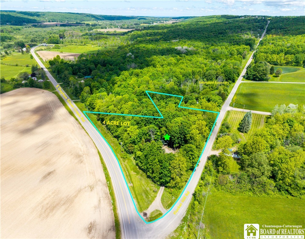8961 Flucker Hill Road Villenova, NY 14138 - Photo 2 of 26 Aerial view of property at the fork in road