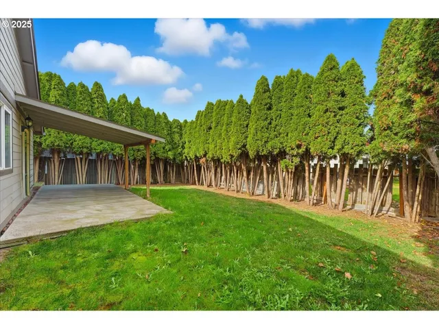 a backyard of a house with lots of green space