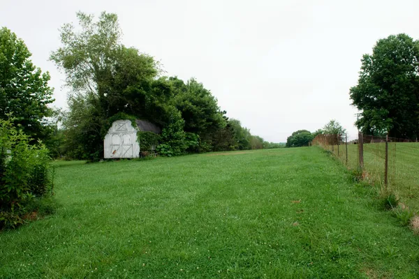 a view of outdoor space with green field and trees