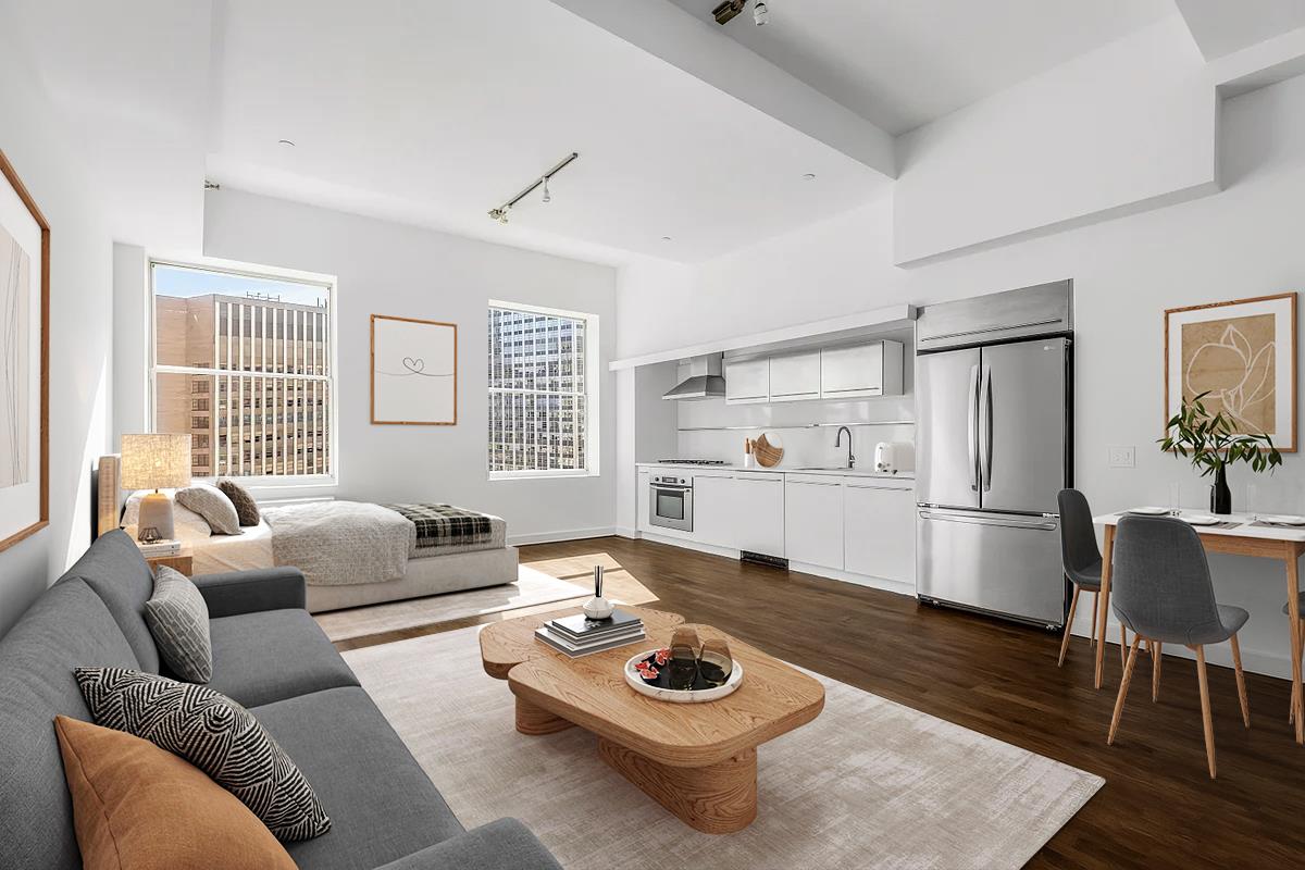 15 Broad Street, Unit 2828 Manhattan, NY 10005 - Photo 1 of 14 a living room with furniture and a table