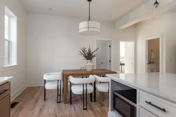 a workspace with furniture and window