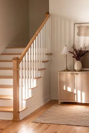 a view of balcony with deck and wooden floor