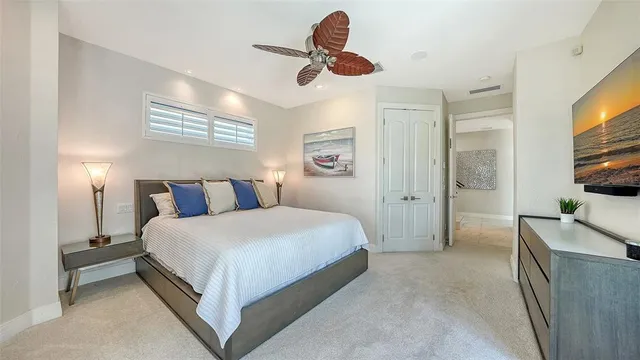 a view of a hallway with furniture