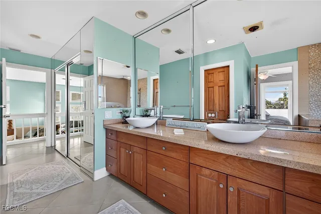 a view of terrace with seating area and trees