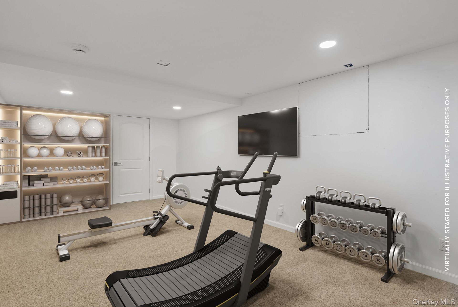 1824 Majors Path Southampton, NY 11968 - Photo 17 of 28 Exercise room featuring light colored carpet and recessed lighting