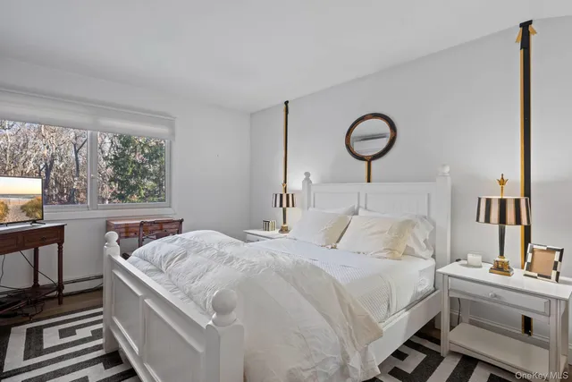 a bedroom with a bed and a flat screen tv on the dresser