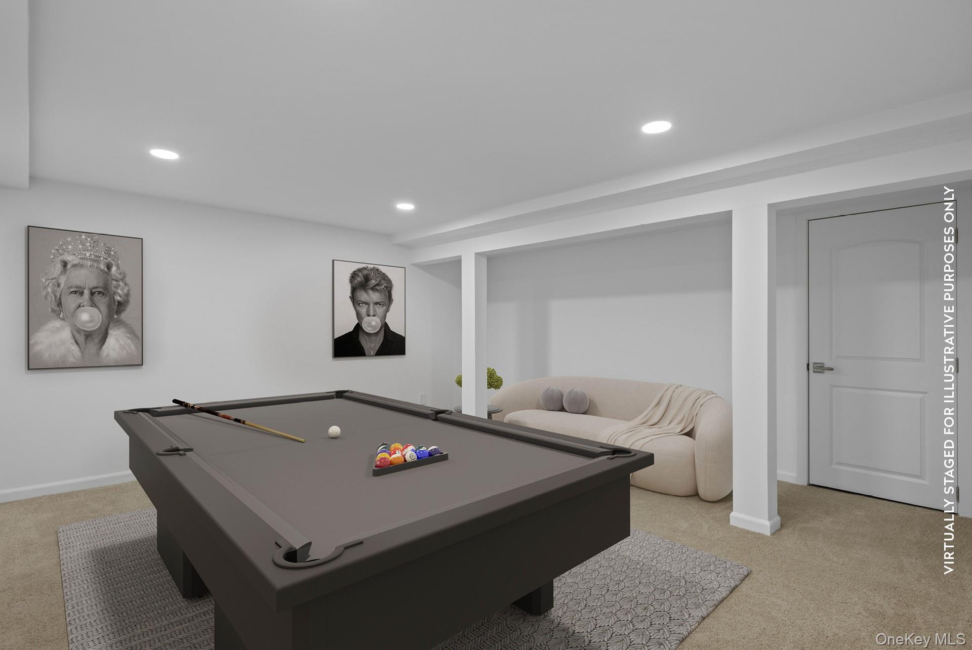 1824 Majors Path Southampton, NY 11968 - Photo 24 of 28 Game room with light carpet, pool table, and recessed lighting
