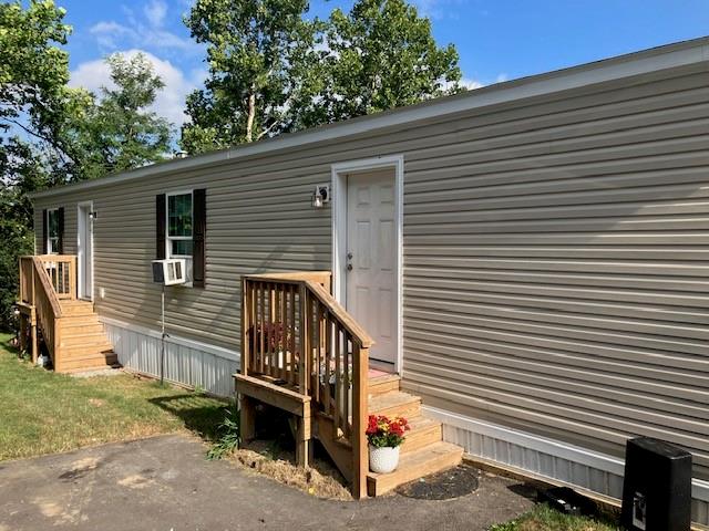 a view of a garage with a door