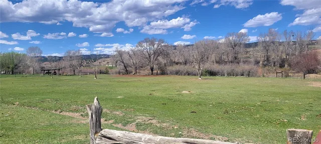 a view of a field with an trees