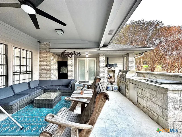 a view of a terrace with mountain view