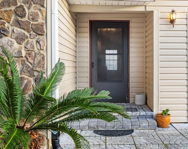 a view of a path along with potted plants