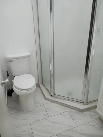 a white toilet sitting next to a bath tub
