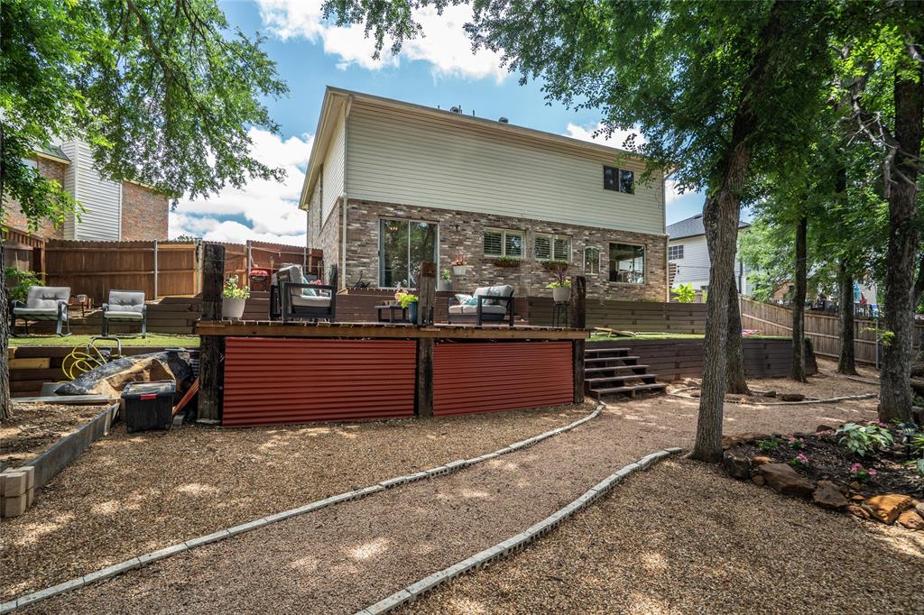 1901 Yellowstone Lane Corinth, TX 76210 - Photo 25 of 32 Rear view of house featuring a fenced backyard, brick siding, outdoor lounge area, and a deck